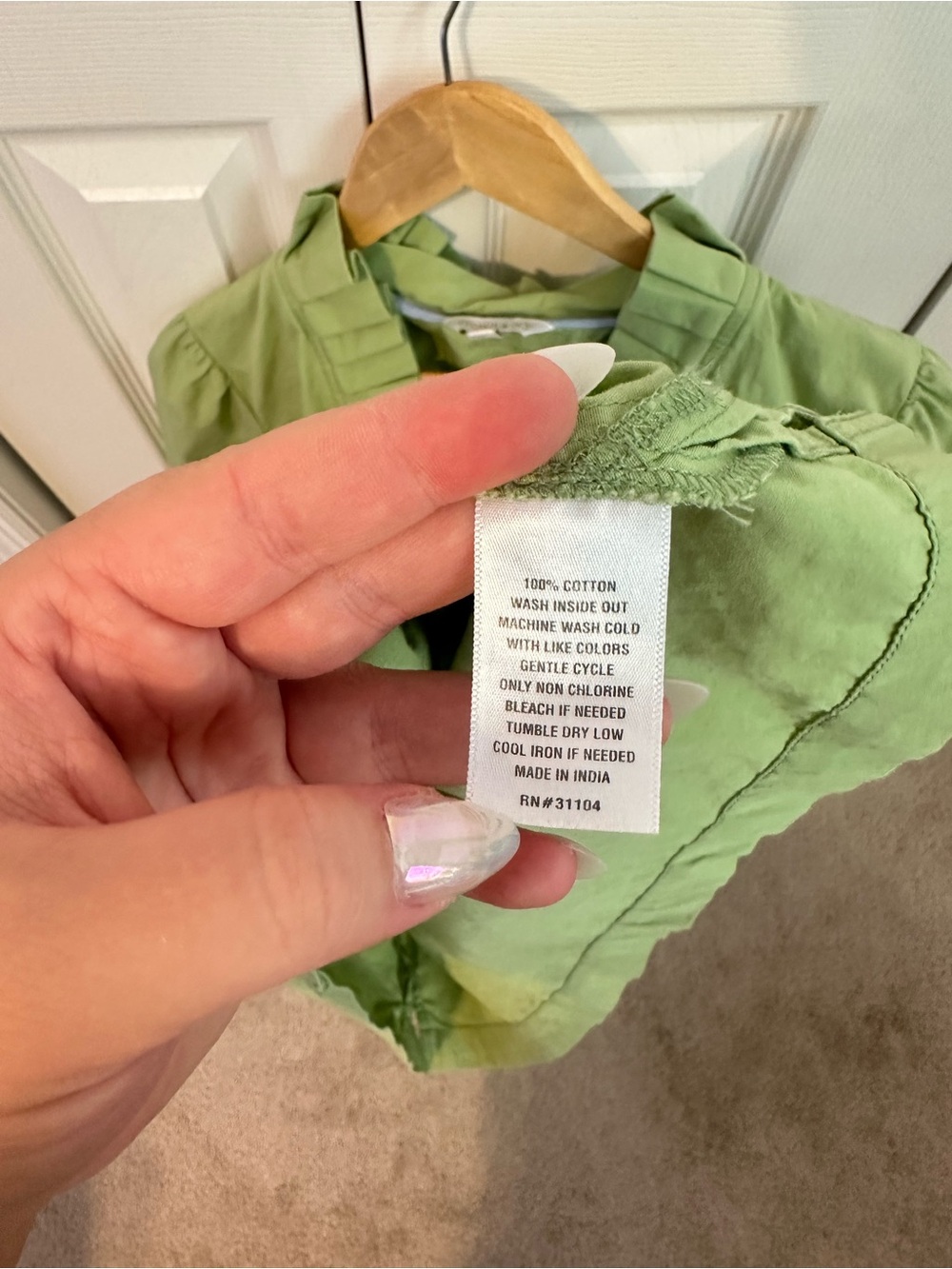 100% Cotton crown & ivy Sage Green Ruffle V-Neck Blouse - Picture 5 of 5